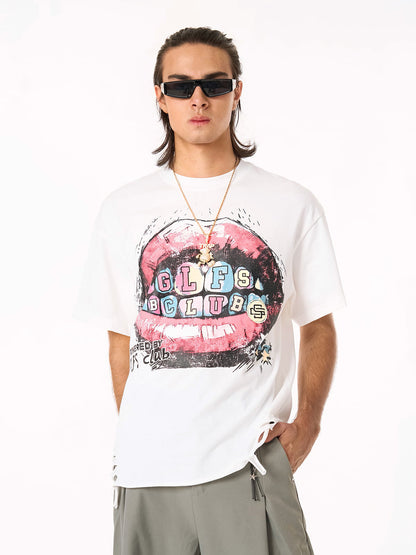 Retro Letter Lip Graphic T-Shirt