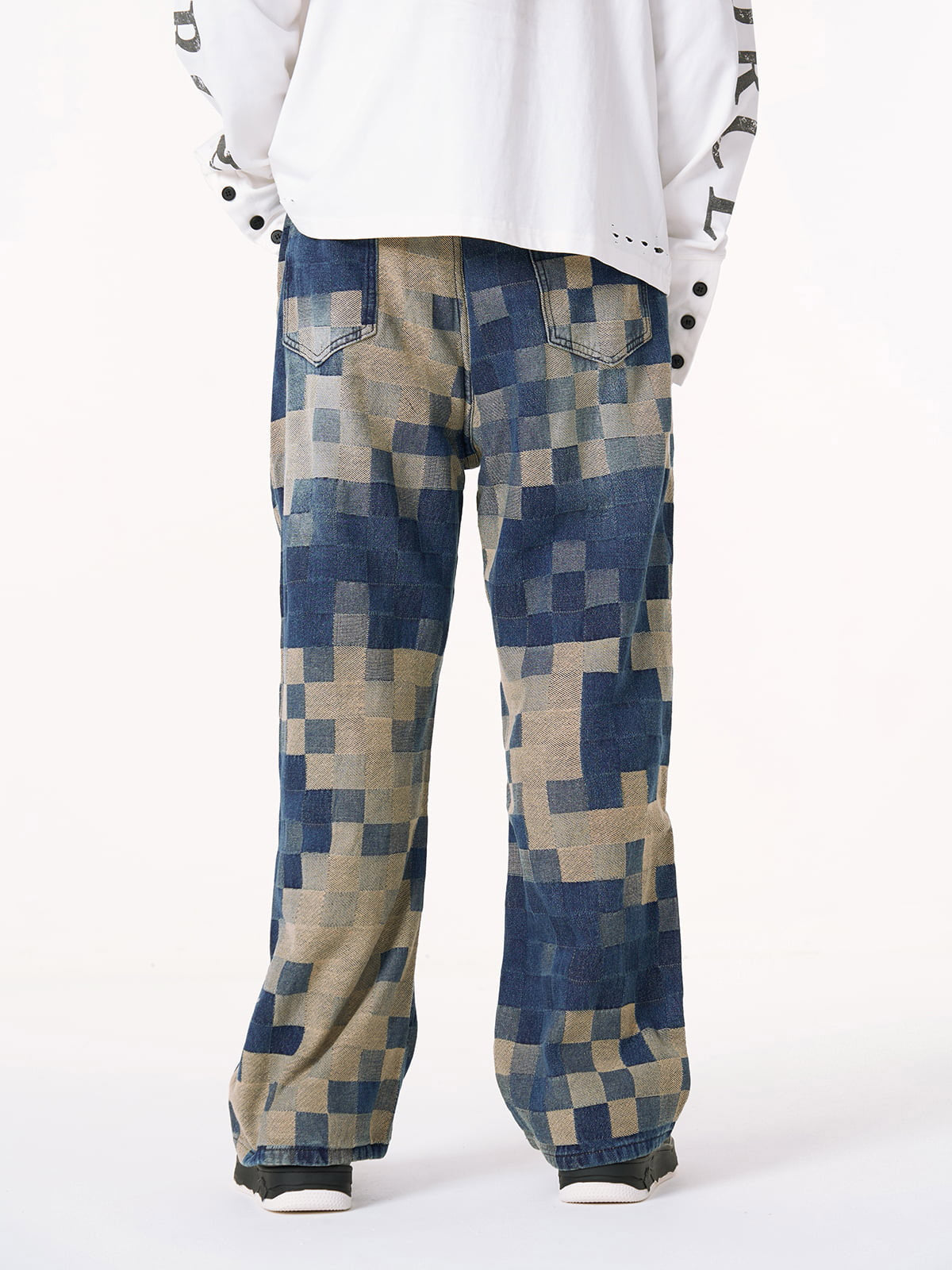 Thesupermade Checkerboard Jacquard Wide Leg Jeans - 2193