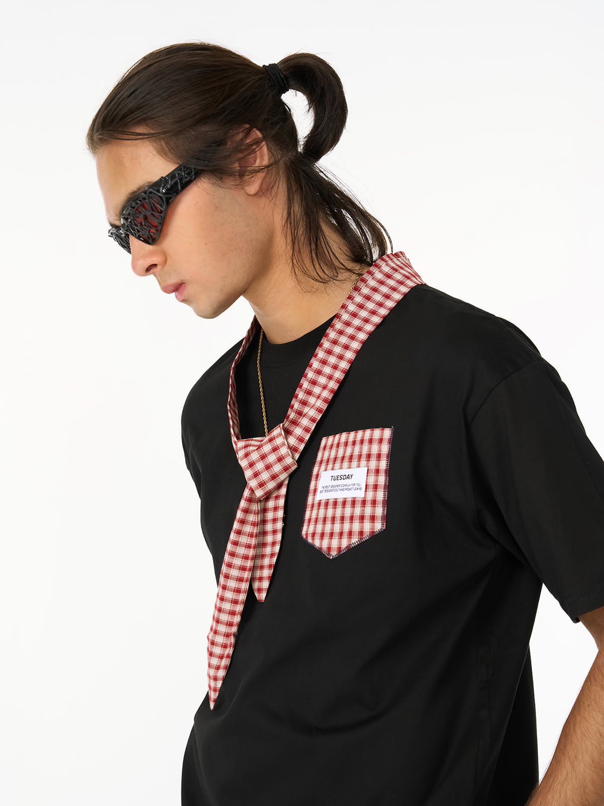 Street Plaid Tie Short Sleeve T-Shirt
