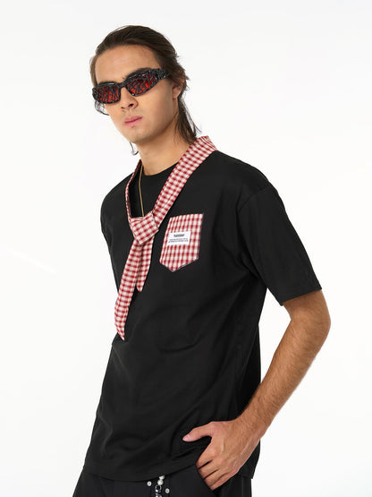 Street Plaid Tie Short Sleeve T-Shirt