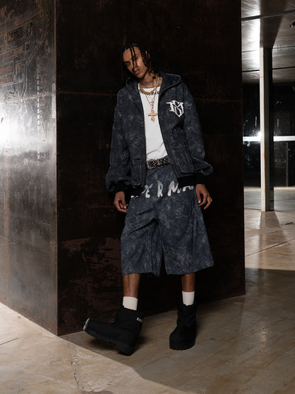 Original Oversized Denim Hoodie And Shorts Set