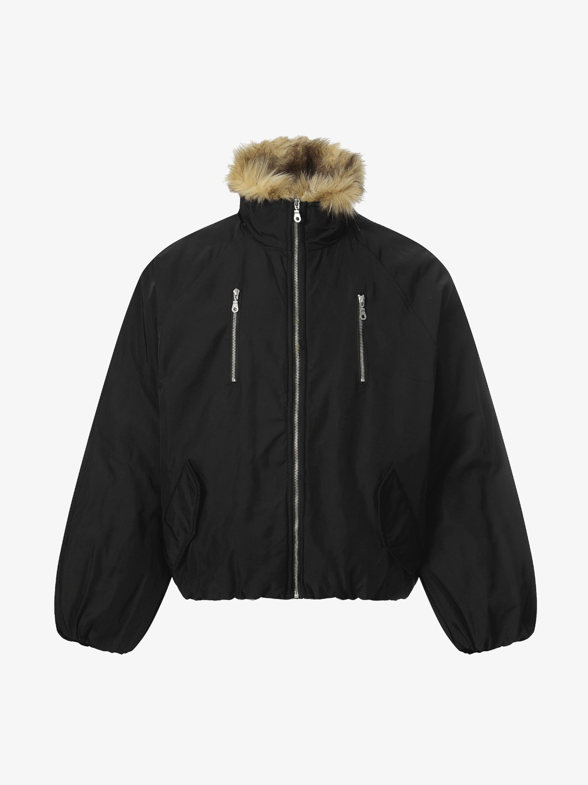 Thesupermade American Street Zipper Design Mountain Carved Fur Collar Quilted Cotton Jacket