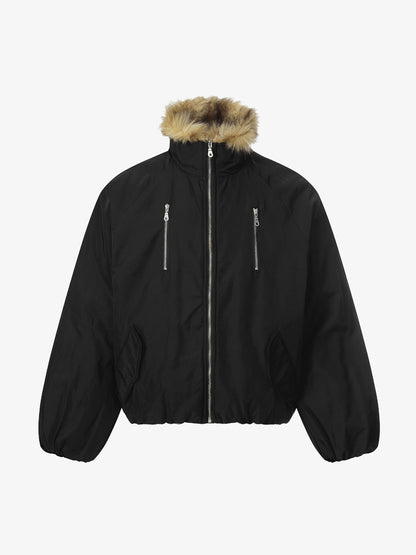 Thesupermade American Street Zipper Design Mountain Carved Fur Collar Quilted Cotton Jacket