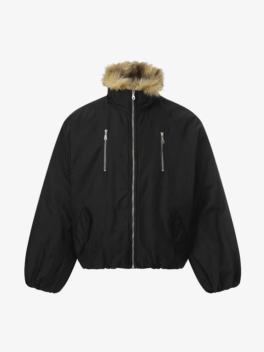Thesupermade American Street Zipper Design Mountain Carved Fur Collar Quilted Cotton Jacket