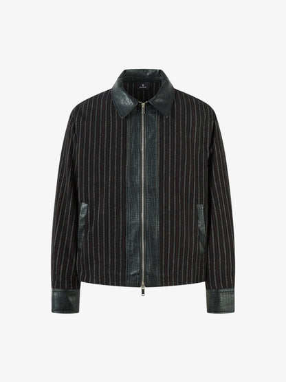 Thesupermade Retro Vertical Stripes Stitching PU Leather Collar Jacket
