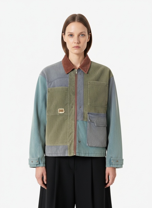 High Street Multi-Pocket Color-Block Patchwork Work Jacket