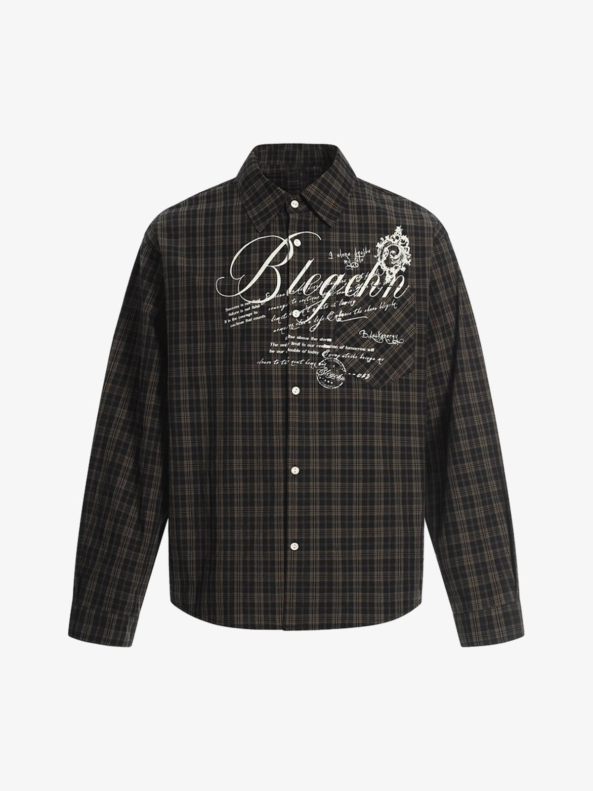Street Print Lettering Plaid Long-Sleeve Shirt
