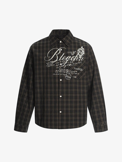Street Print Lettering Plaid Long-Sleeve Shirt