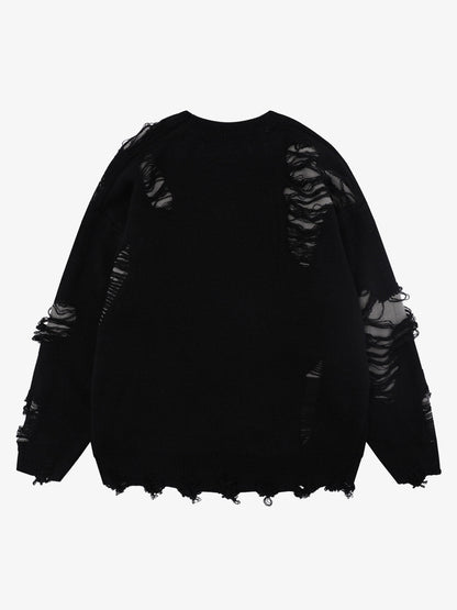 High Street Ripped Raw Edge Knitted Letter Jacquard Sweater