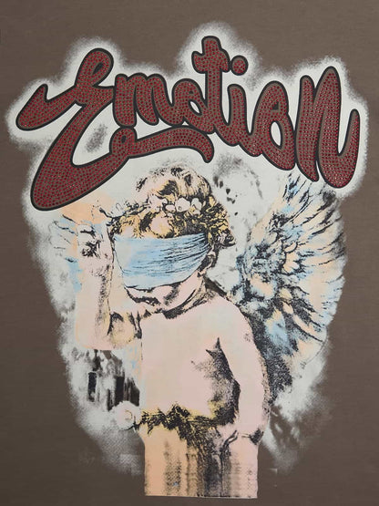 Retro Blindfold Angel Rhinestone Letter Graphic T-Shirt