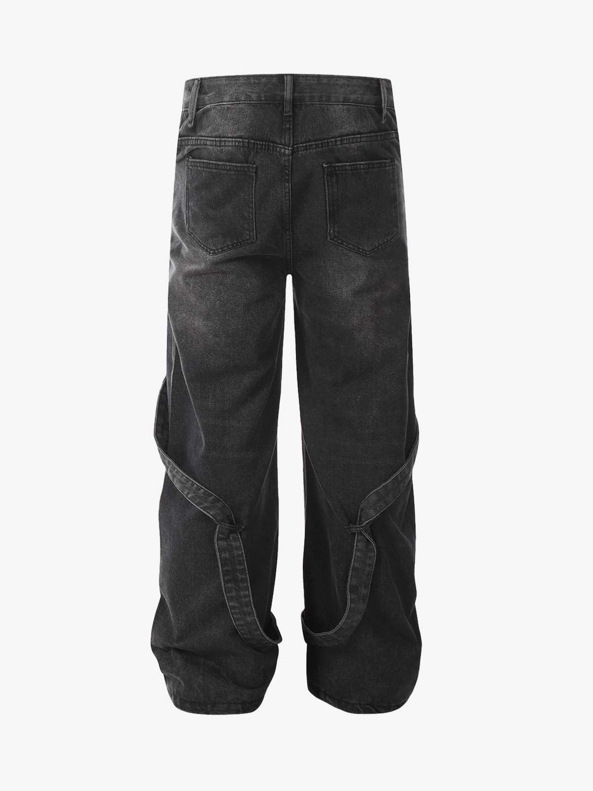 Washed Distressed Deconstructed Split Work Jeans