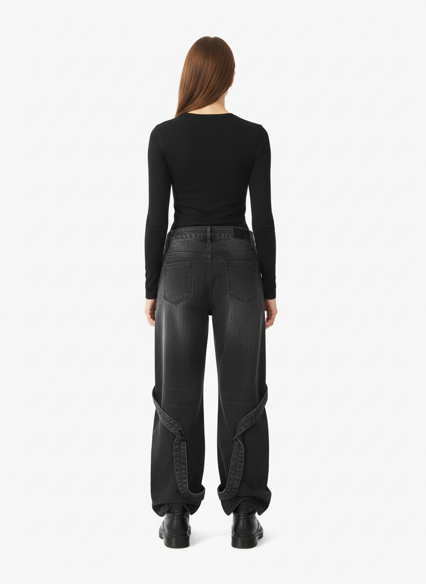 Washed Distressed Deconstructed Split Work Jeans