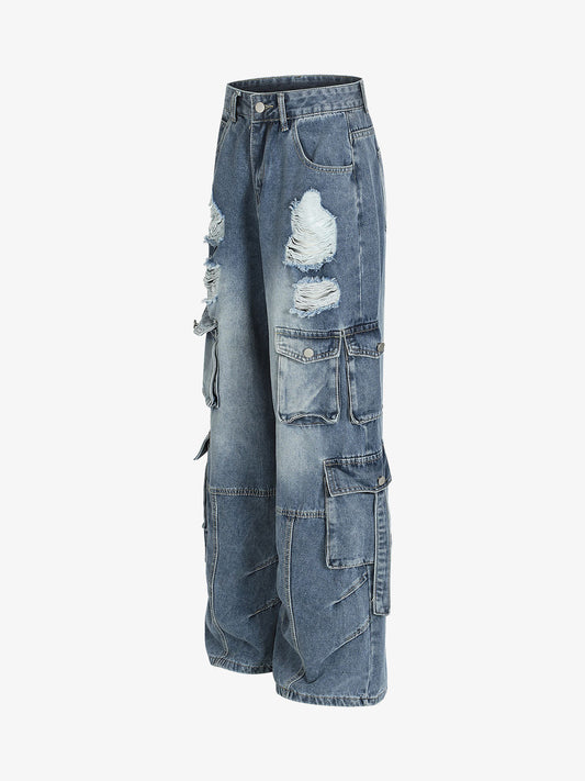 Retro Ripped Cargo Jeans
