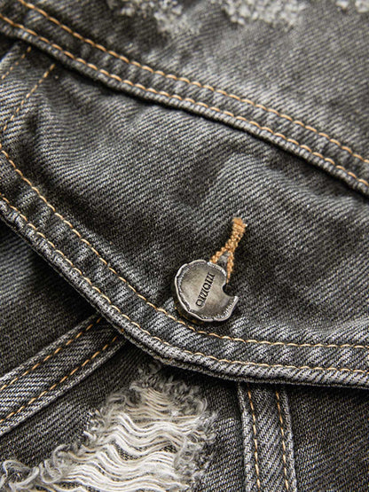Retro Washed Distressed Denim Jacket