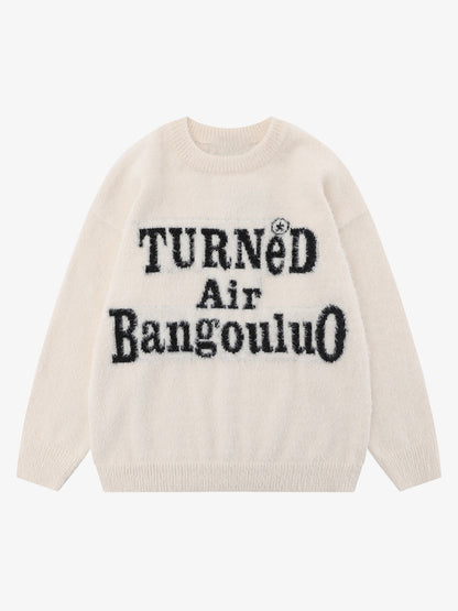 Letter Embroidery Round Neck Casual Sweater