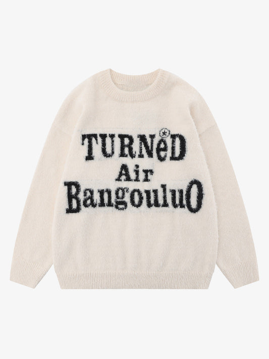 Letter Embroidery Round Neck Casual Sweater