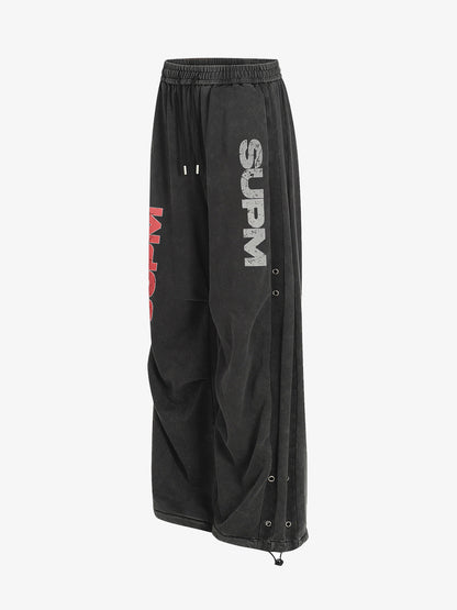 Stylish Wide-Leg Trousers with Bold Side Lettering for Casual Wear