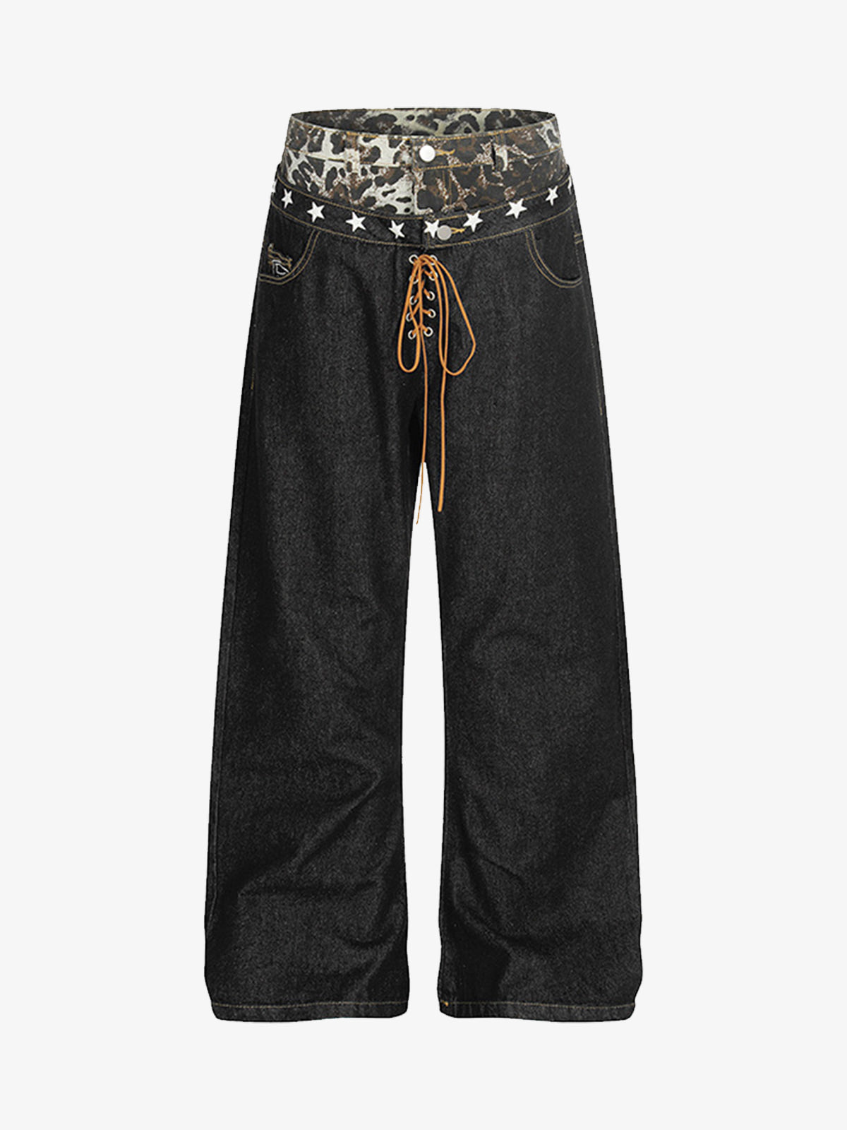 Stylish Wide-Leg Jeans with Unique Star Waistband Design for Men and Women