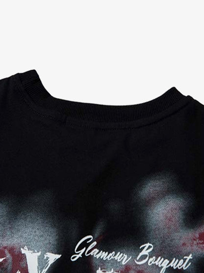 Butterfly Letters Printed Round Neck Long Sleeve T-shirt