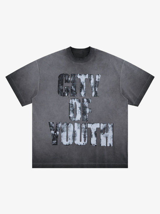 Vintage Gradient Spray Letter Print T-shirt