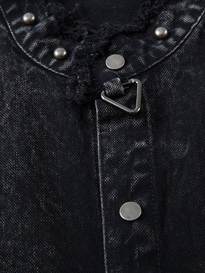 Rivet Deconstructed Split Stitching Denim Short-sleeved Shirt