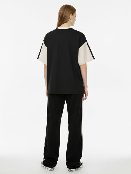 Thesupermade Horizontal Glitch Art Deconstruction Contrast Color Stitching Print T-shirt