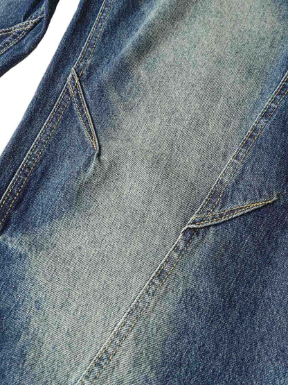 Washed Distressed Deconstructed Pleated Scimitar Jorts