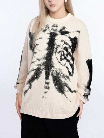 Skeleton Graphic Waffle Crewneck – Spooky Halloween Vibes
