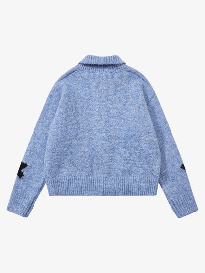 Stylish Star Pattern Zip-Up Knit Cardigan for Women