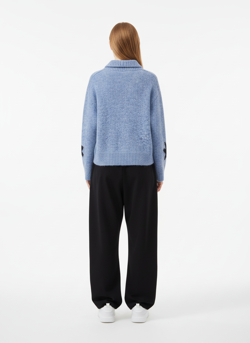 Casual Star Jacquard Double-Zip Cardigan Sweater