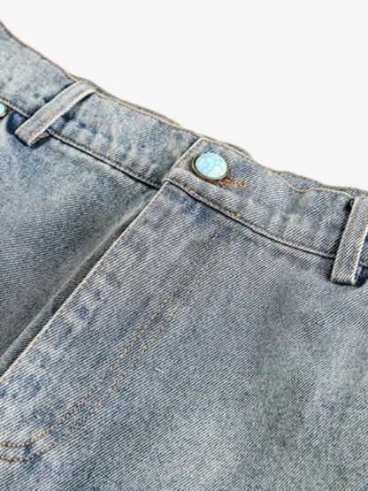 Distressed Rivet-washed Ripped Barrel Jeans