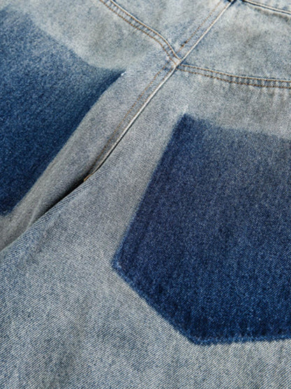 Distressed Rivet-washed Ripped Barrel Jeans