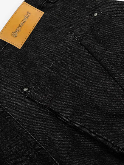 Retro Drape Baggy Straight Workwear Denim Shorts