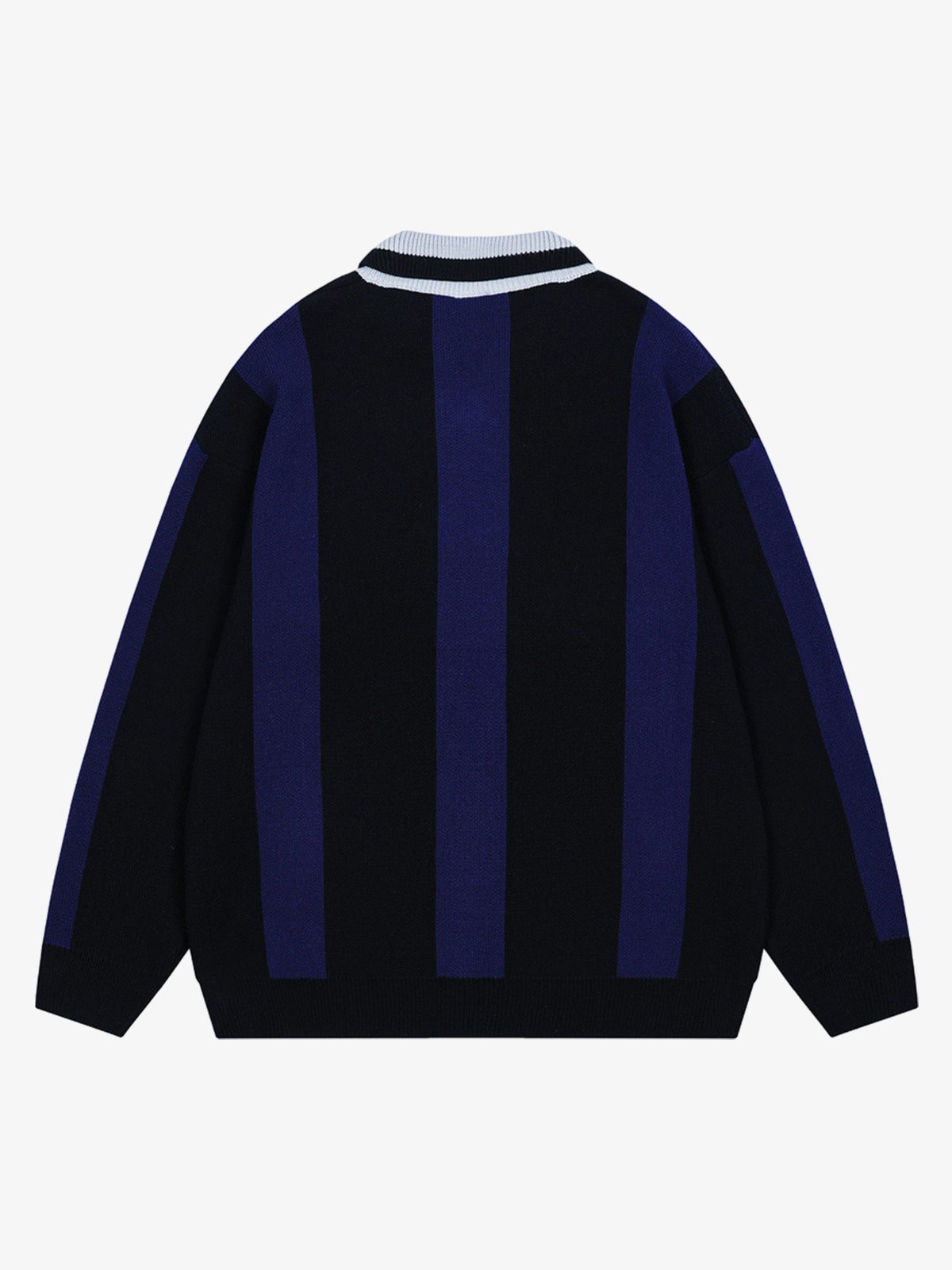 Vertical Striped Colorblock Lapel Sweater