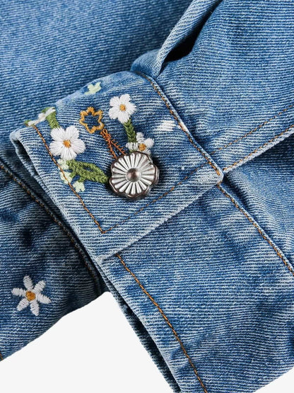 Embroidered Floral Denim Jacket - Perfect for Spring and Casual Outings
