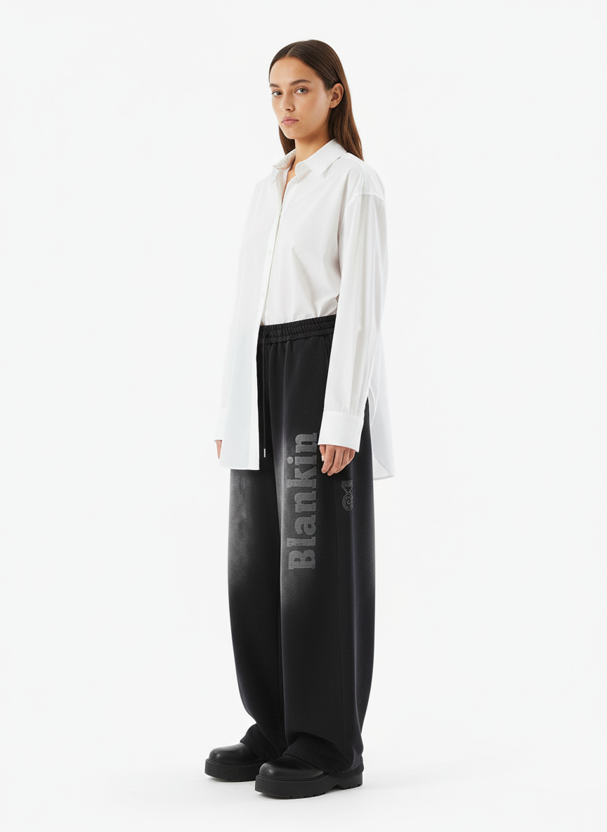 French Terry Distressed Gradient Drawstring Wide Leg Pants