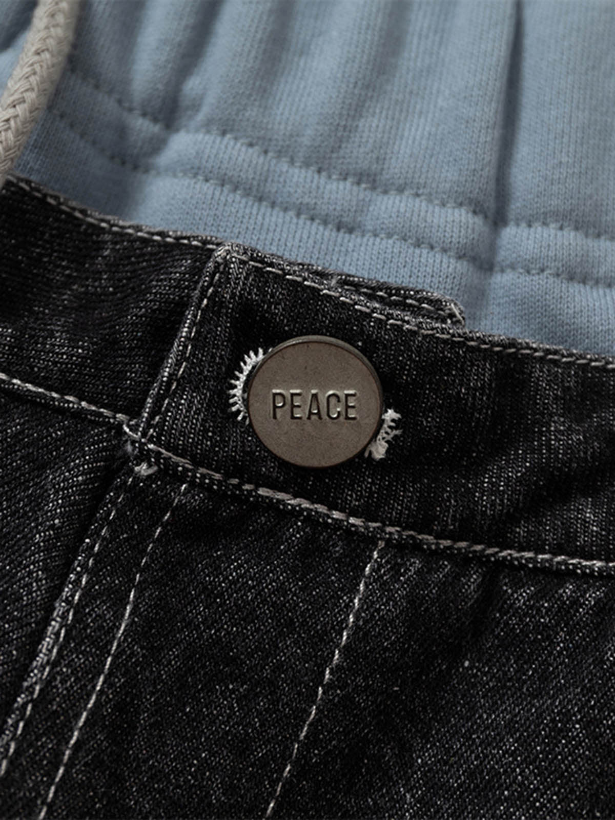 Thesupermade Double-waistband Denim Patchwork Ripped Casual Pants