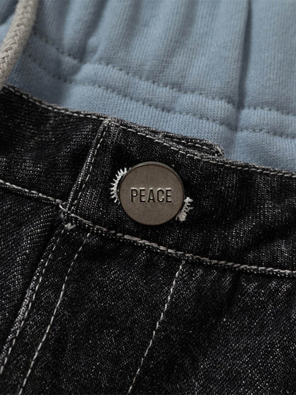 Thesupermade Double-waistband Denim Patchwork Ripped Casual Pants