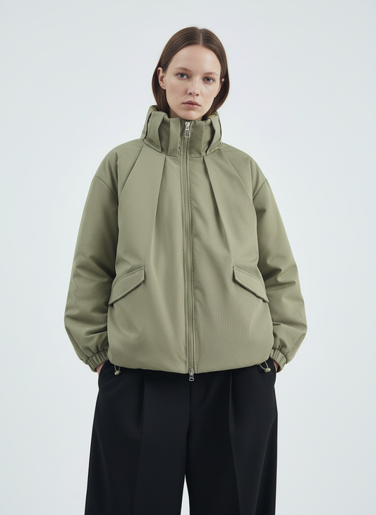 Vintage Oversized Pleated Stand Collar Jacket