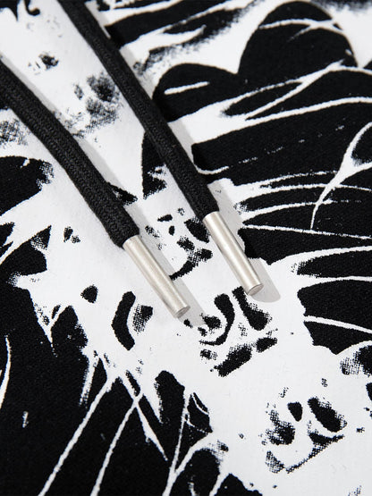 Street Washed Distressed Dark Skeletons Print Hoodie