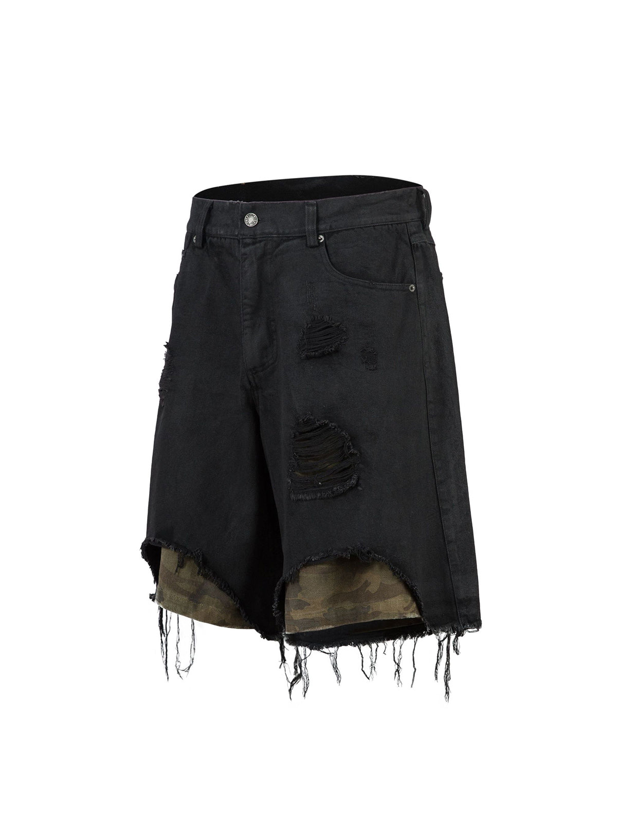 Distressed Ripped Black Denim Shorts