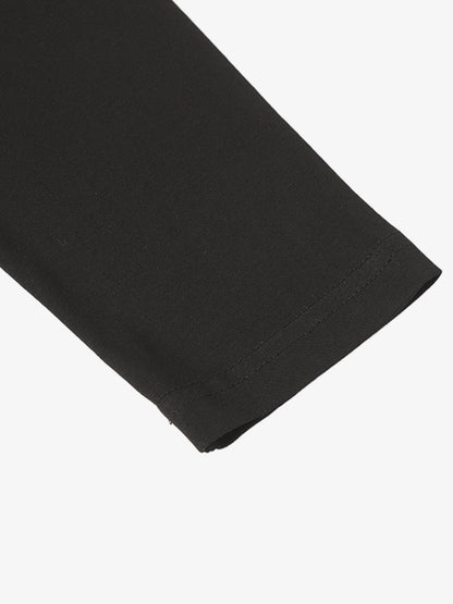 Black Long Sleeve T-Shirt with Plaid Shoulder Patch - Stylish and Versatile Top for Casual Wear