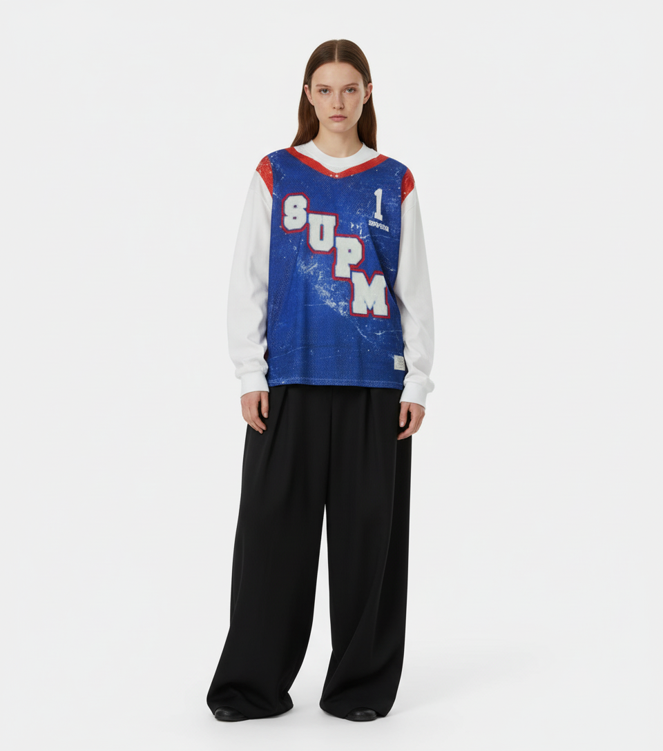 Vintage Jersey-Style Faux Two-Piece Design Long Sleeve T-Shirt