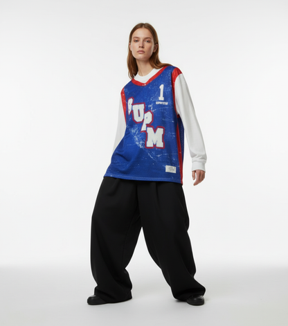 Vintage Jersey-Style Faux Two-Piece Design Long Sleeve T-Shirt