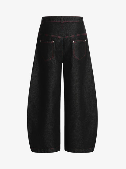 Street Culottes Red Stitching Barrel Jeans