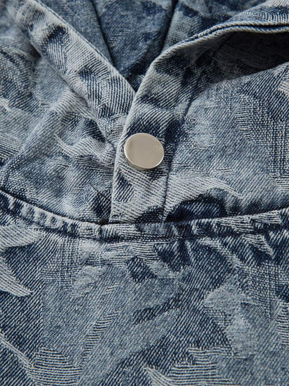 Camouflage Print Denim Hoodie with Front Pocket - Perfect for Casual and Streetwear Styles