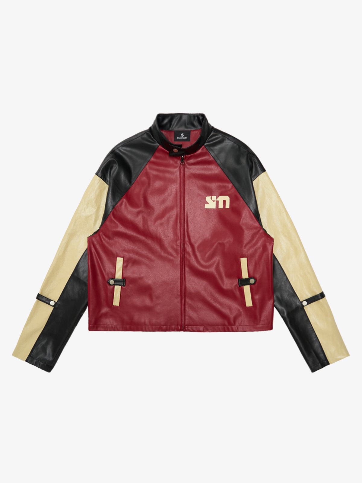 Original Contrast Color Leather Jacket