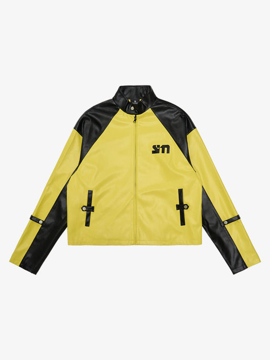 Original Contrast Color Leather Jacket