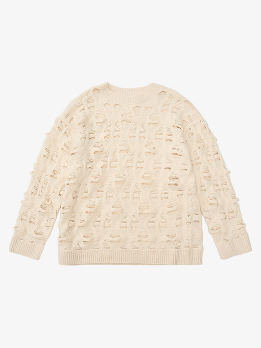 Ripped Openwork Crewneck Sweater