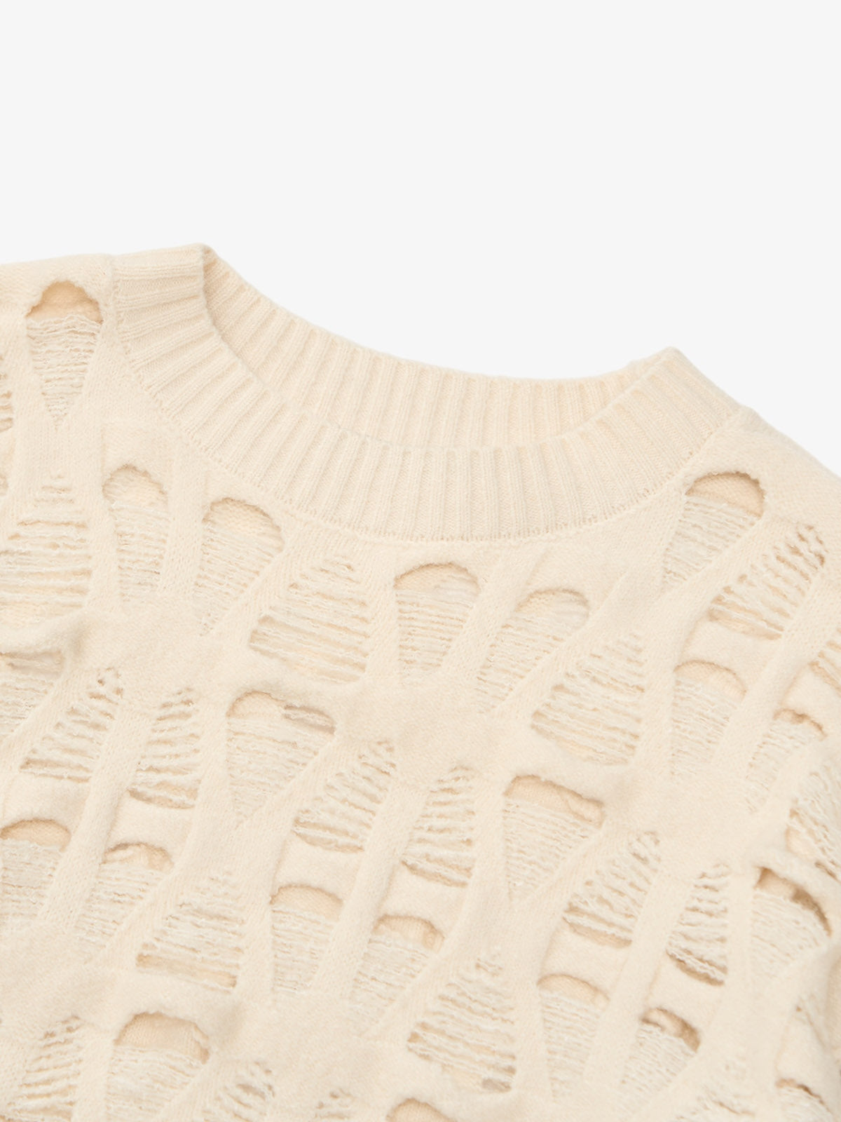 Ripped Openwork Crewneck Sweater